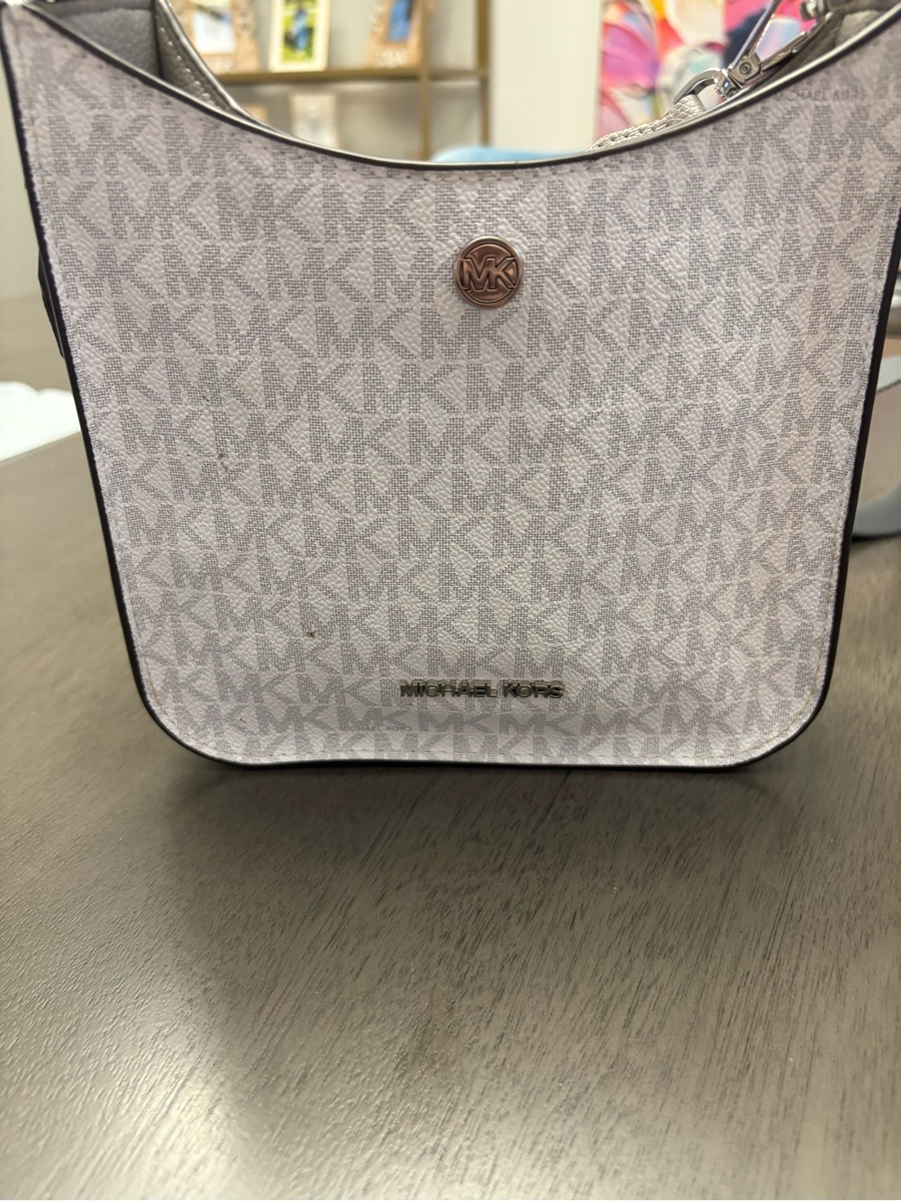 Michael Kors Light Gray/White Signature Shoulder Bag